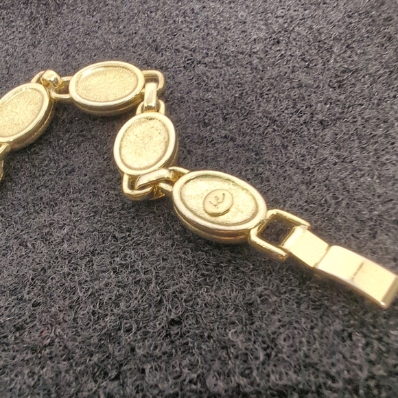 Vintage Bracelet Oval Tiger Eye Red Goldstone Emerald Fuchsite Glass Elegant  - Picture 6 of 13